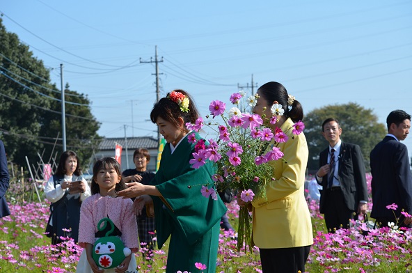 鹿室のコスモス見学に2023年11月3日に土屋復興大臣がいらっしゃいましたのでその様子を撮影した写真7枚目